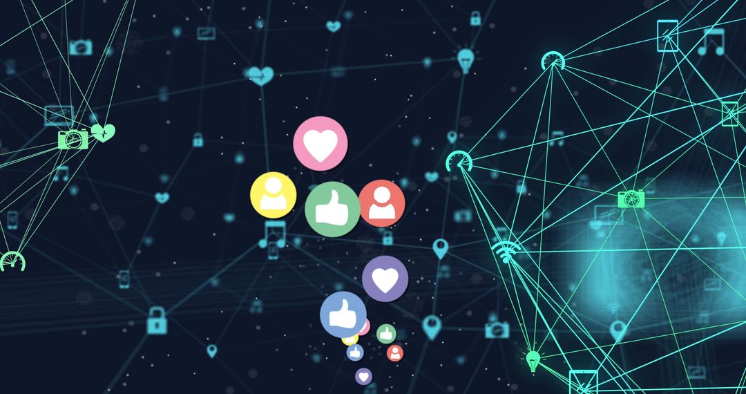 Colorful Icons Connect in Abstract Digital Network Theme