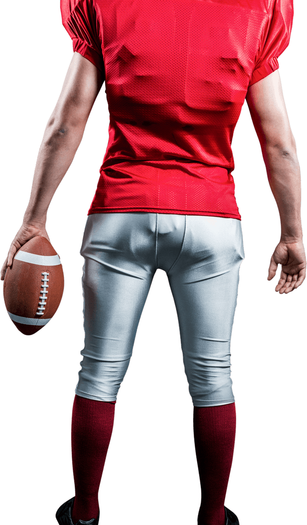 Transparent Back View of Football Player Holding Ball
