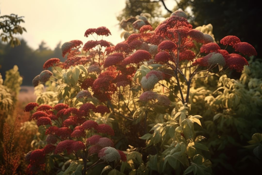 Elderberry tree with white flowers and berries in field, created using generative ai technology - Free Images, Stock Photos and Pictures on Pikwizard.com