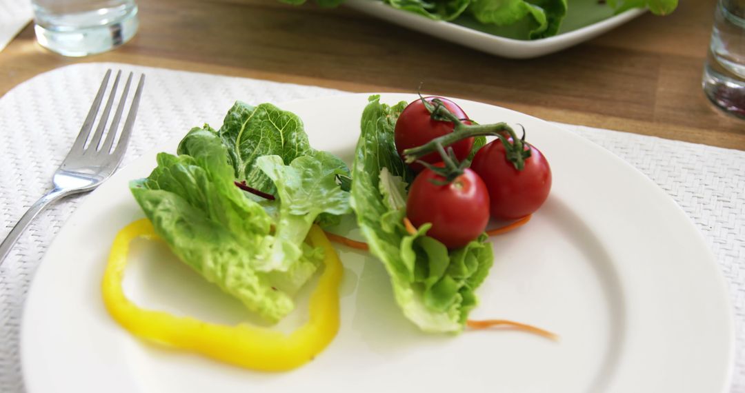 Fresh Salad Vegetables on White Plate at Casual Dining Table - Free Images, Stock Photos and Pictures on Pikwizard.com