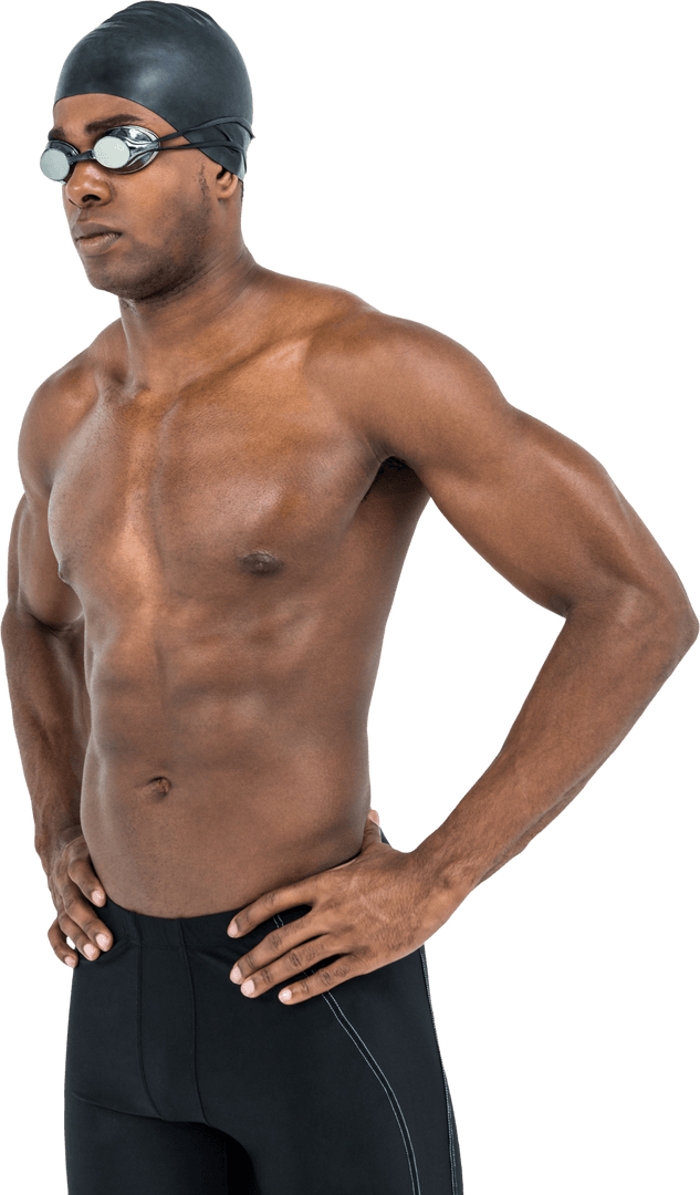 Confident Swimmer Posing in Swimming Gear on Transparent Background