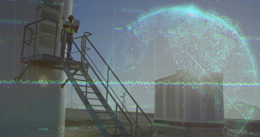 Engineer Monitoring Industrial Tank with Digital Technology Interface