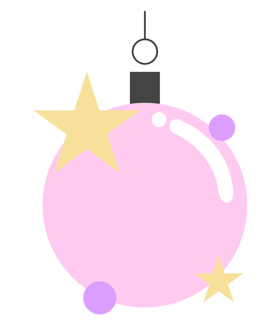 Festive Pink Ornament with Stars on Transparent Background for Whimsical Holiday Decor