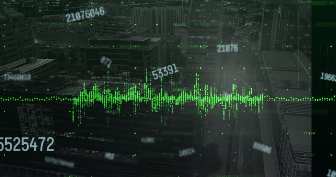 Digital Data Visualization Over Urban Cityscape Background