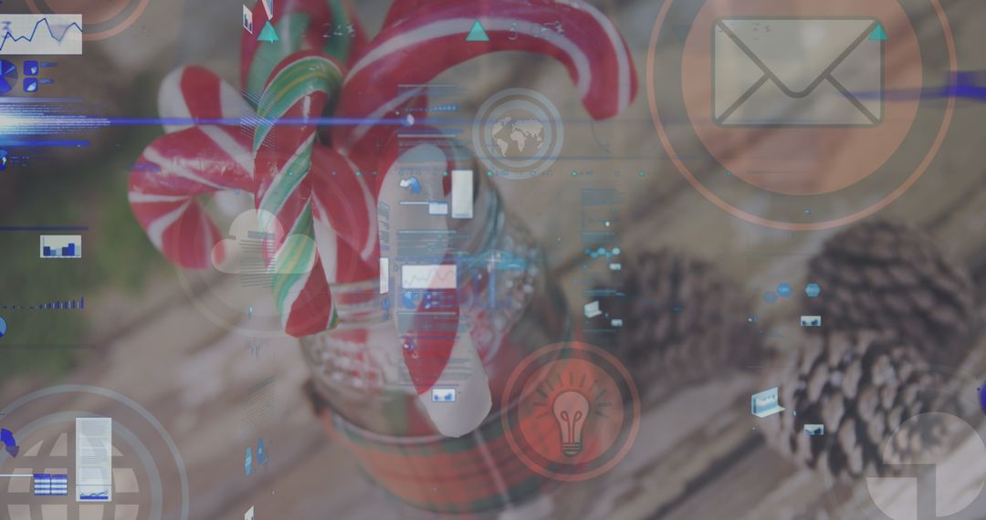 Digital Data Visualization Over Holiday Candy Canes