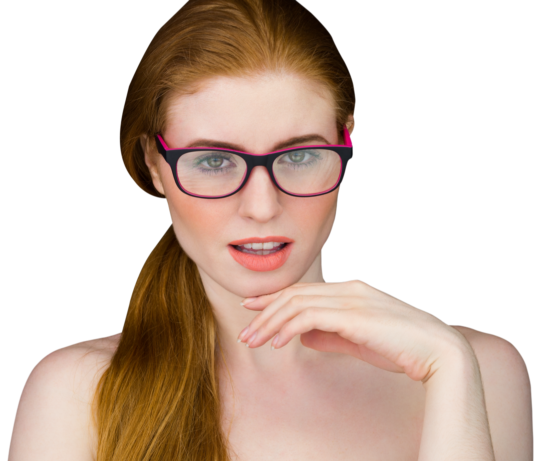 Beautiful Redhead Woman Posing with Transparent Glasses - Download Free Stock Images Pikwizard.com