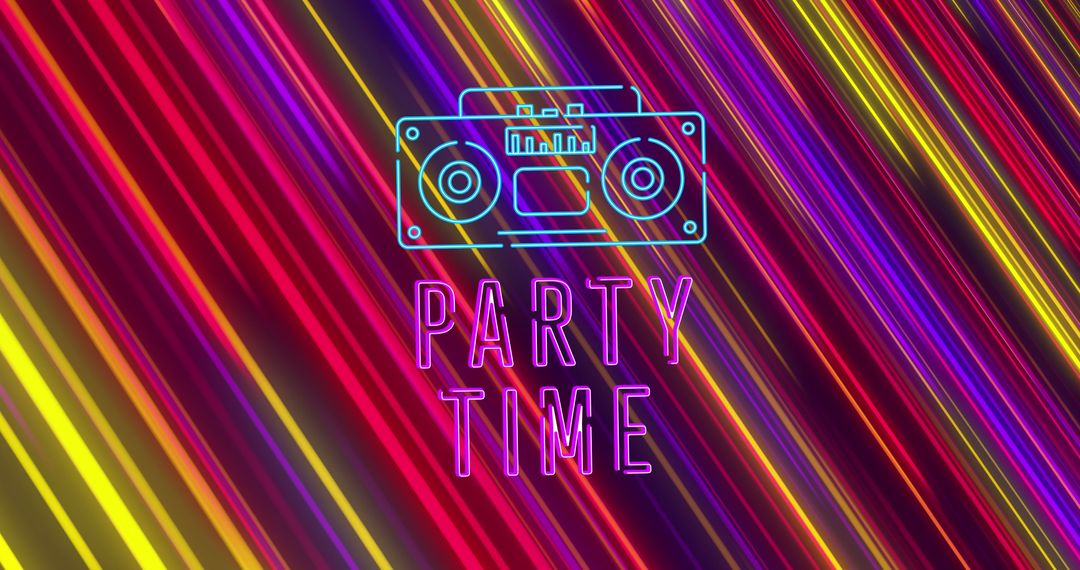 Retro Boombox with Neon Light Trails Symbolizing Party Vibes