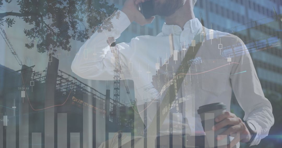 Businessman Analyzing Financial Data on Smartphone in Urban Setting