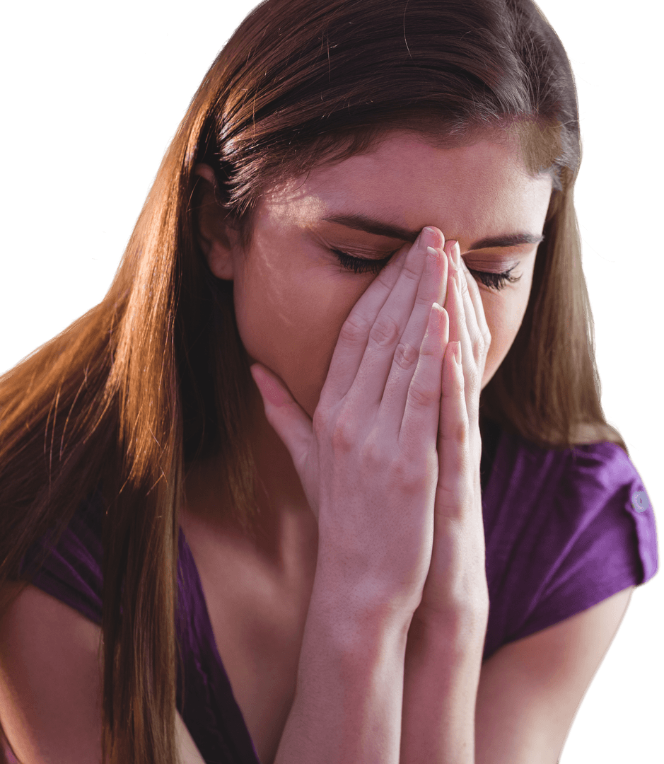 Transparent Sad Woman Covering Face Showing Distress and Sorrow