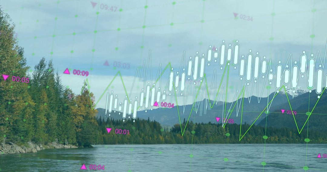 Chart Analysis Over Tranquil Lake With Mountains
