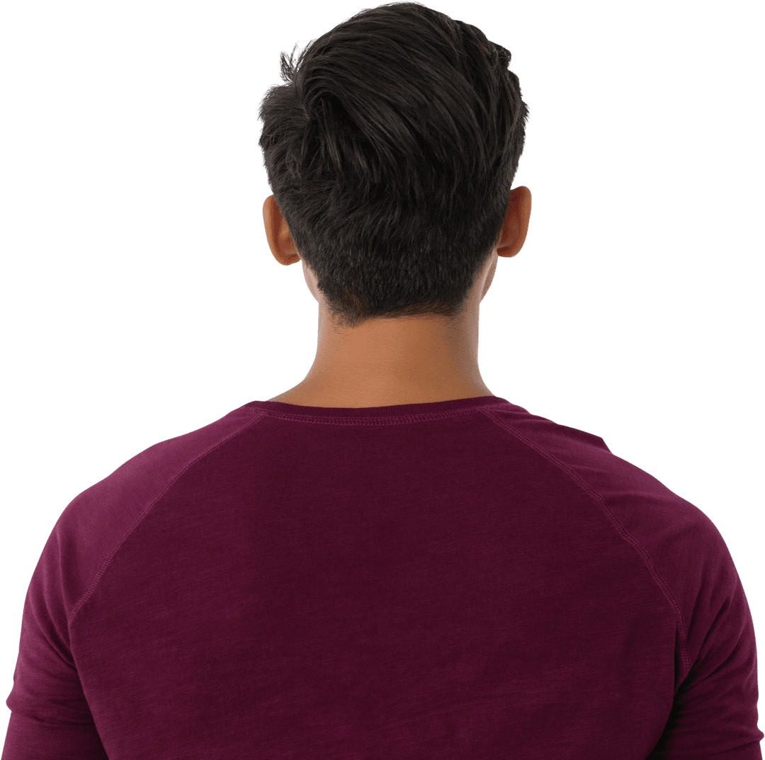 Transparent Image of Man from Rear View Wearing Burgundy Shirt