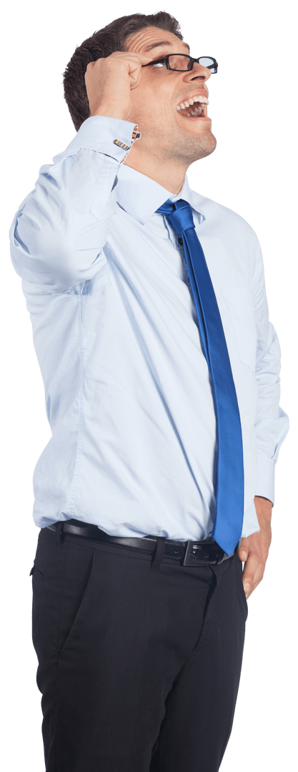 Happy Businessman Looking Up Isolated on Transparent Background