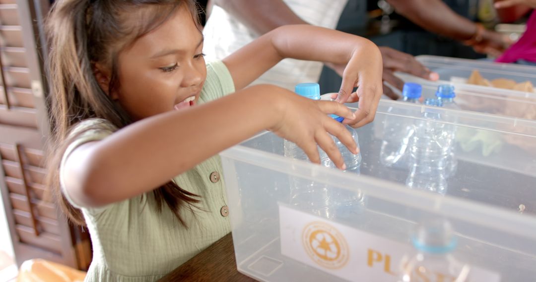 Young Girl Recycling Plastic Bottles for Sustainability