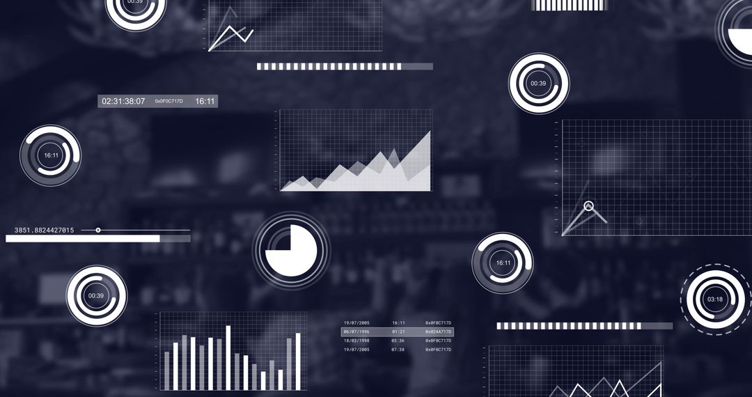 Digital Business Graphs in Modern Cafe Background