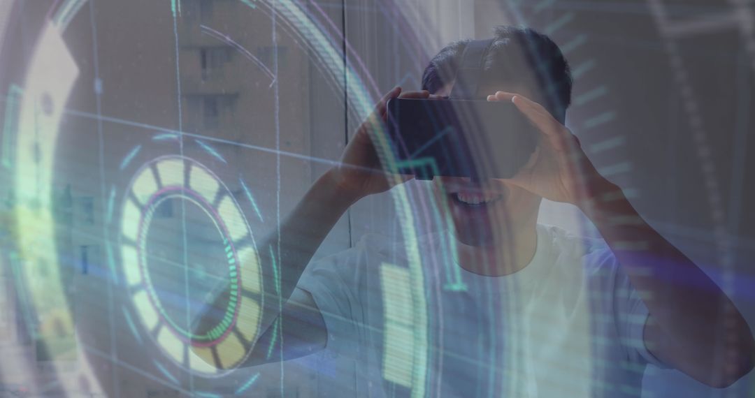 Man Experiencing Futuristic Technology Through VR Headset