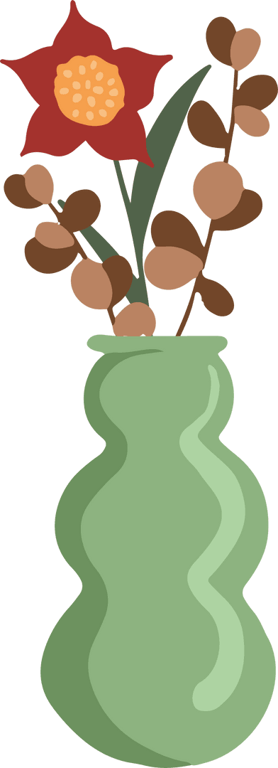 Transparent Botanical Art with Red Flower in Green Vase