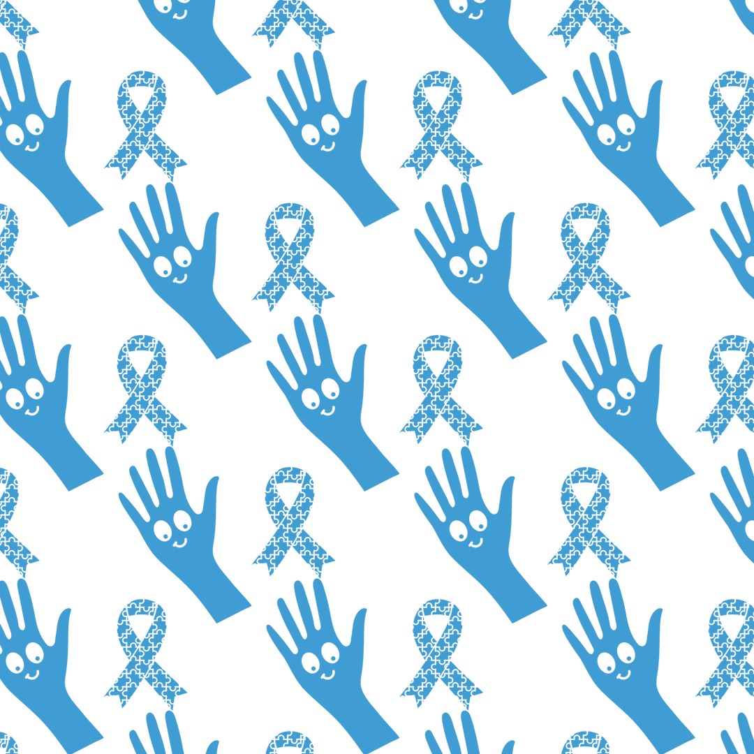 Digital Blue Hand and Ribbon Pattern on Transparent Background