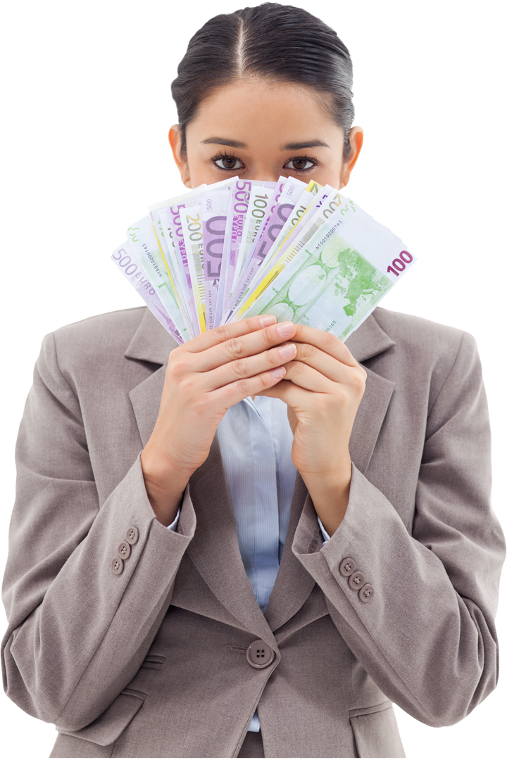 Transparent Image of Businesswoman Holding Euro Banknotes Fan - Download Free Stock Images Pikwizard.com