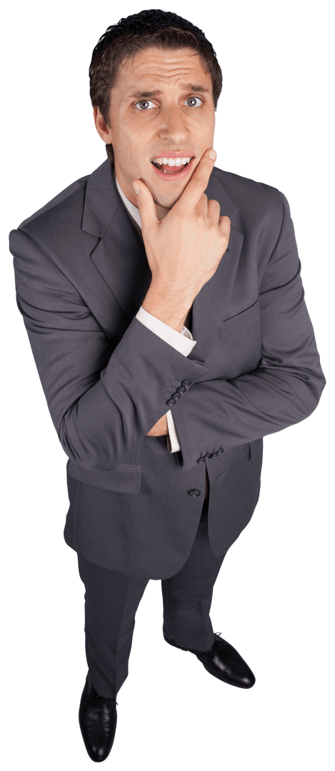 Transparent Businessman Thinking Holding Chin Gesture