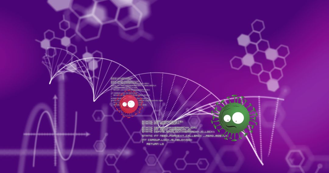 Cartoon Viruses on Wireframe Helix Graphic