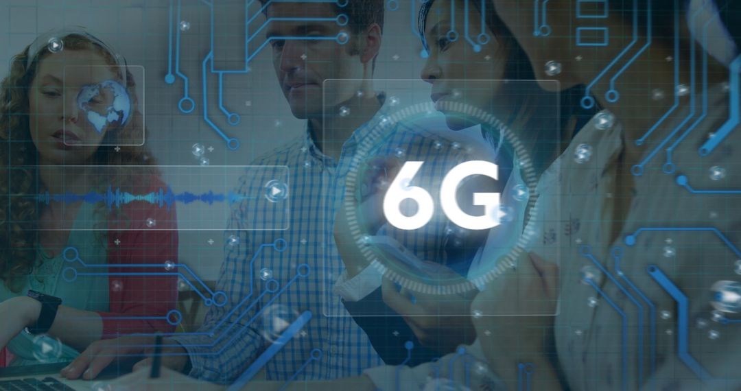 Team Collaborating on 6G Technology Development in Office