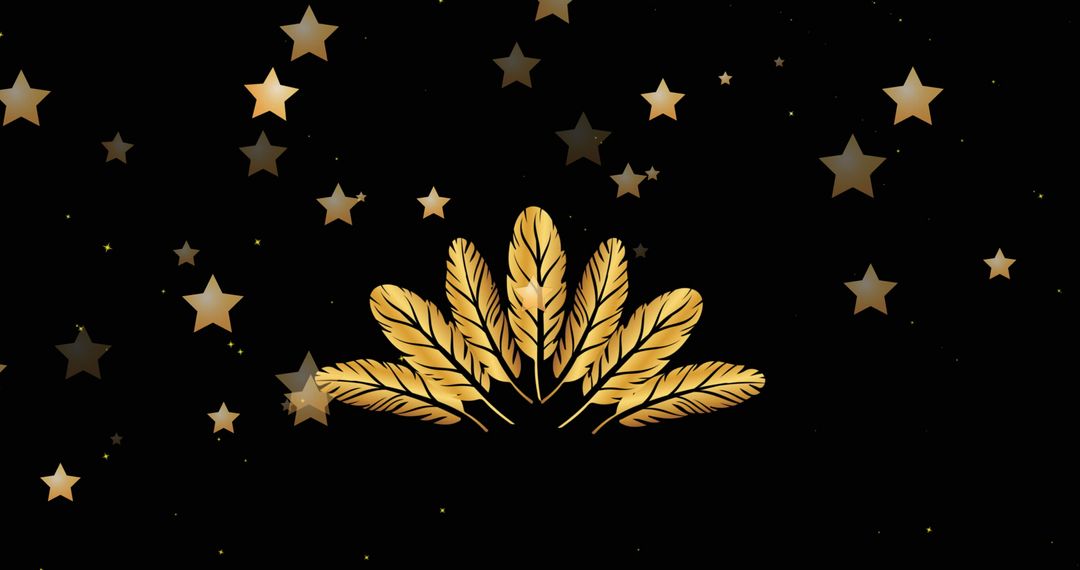 Golden Feathers and Stars on Festive Black Background