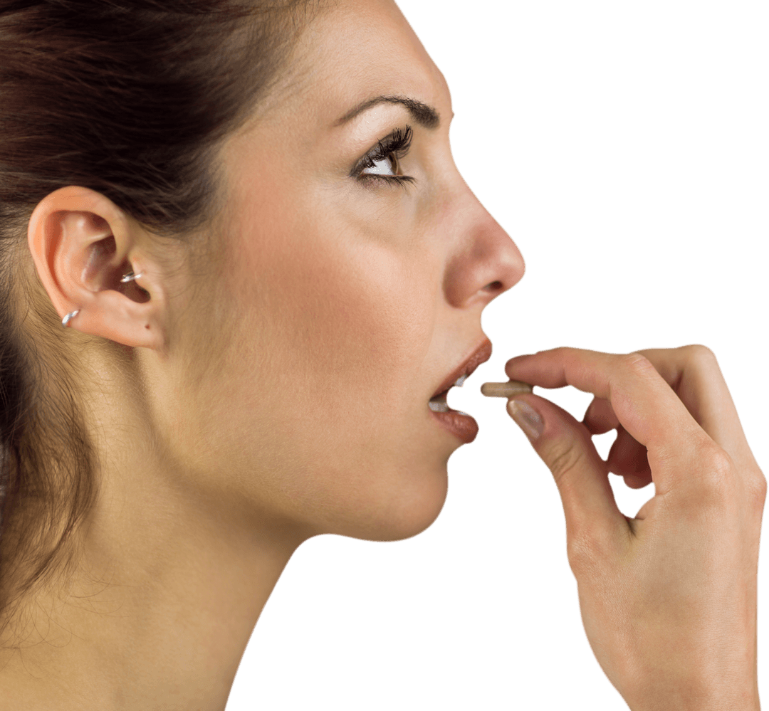 Close-up of Transparent Woman Taking Vitamin