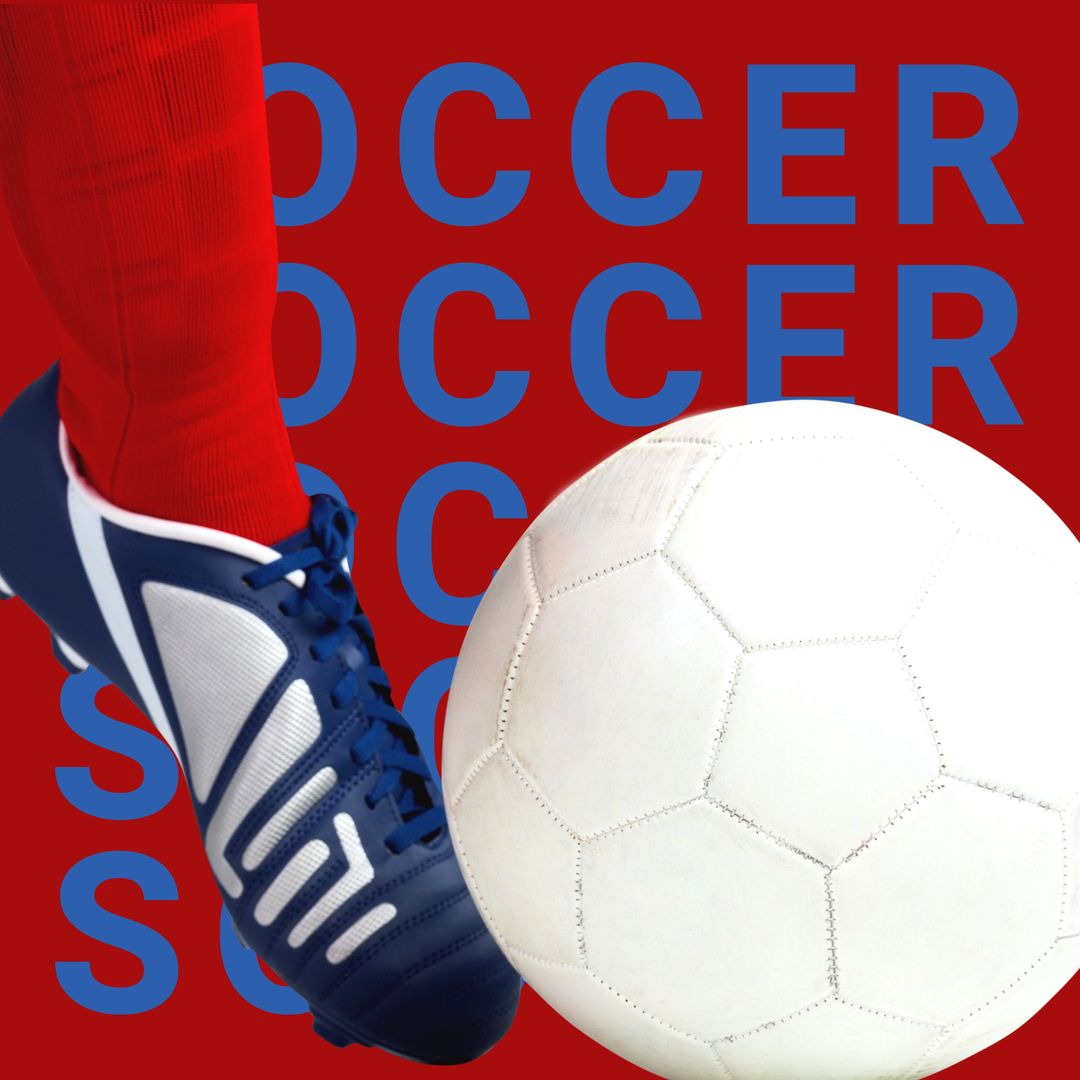 Close-up of Soccer Ball and Player's Leg with Bold Text Background - Download Free Stock Templates Pikwizard.com