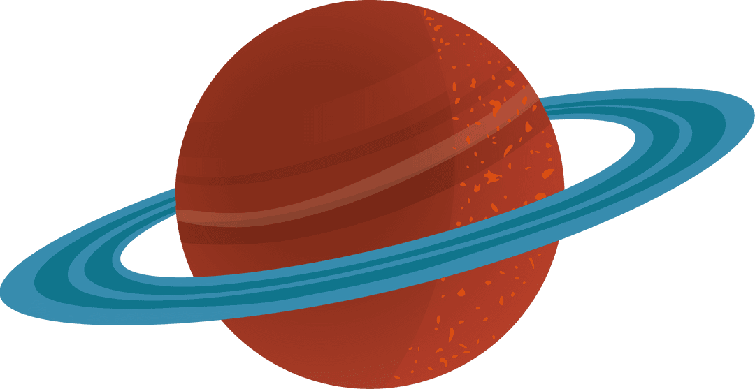 Red-Orange Ringed Planet with Blue Rings on Transparent Background