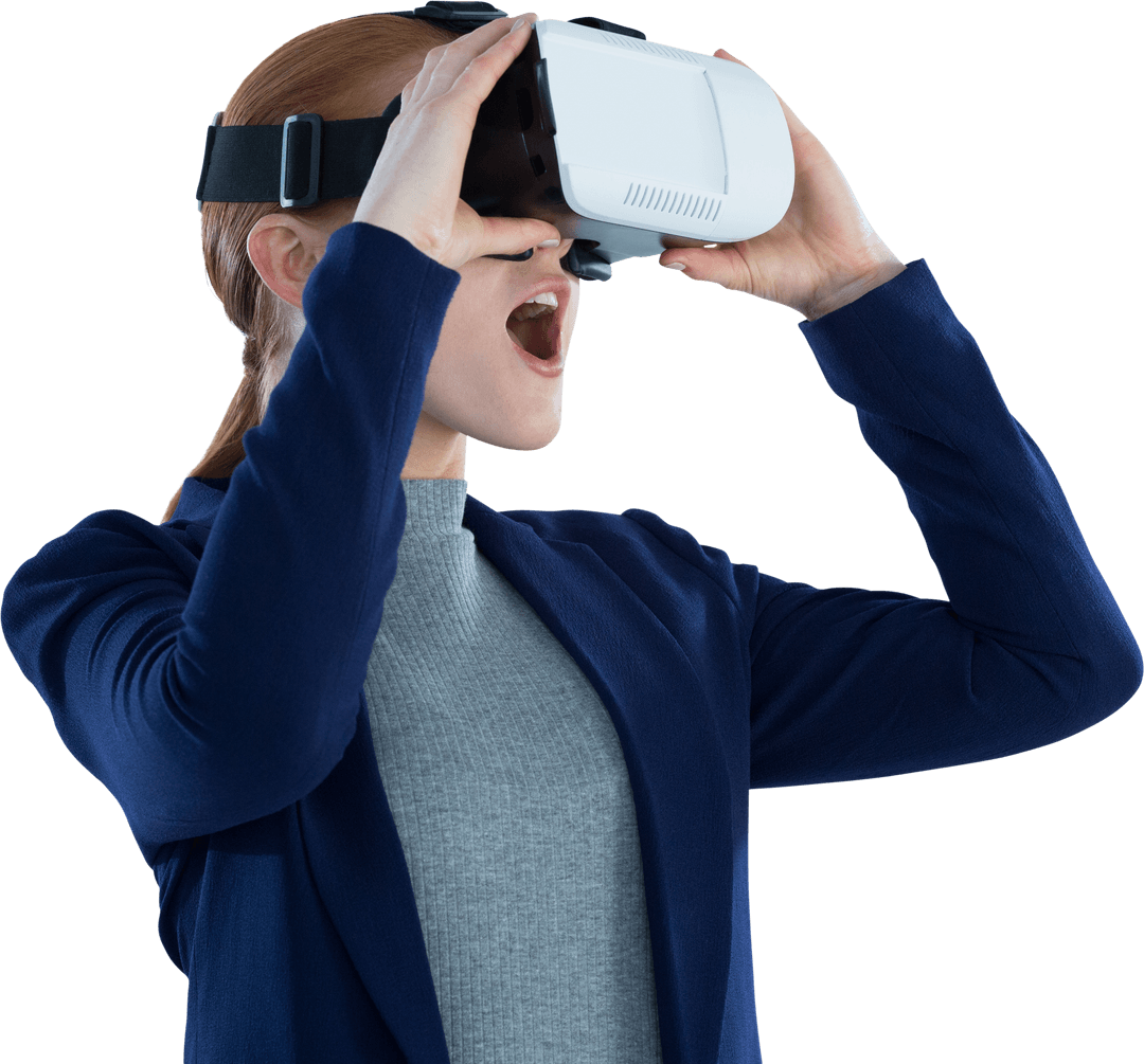 Surprised Businesswoman Using Transparent VR Glasses