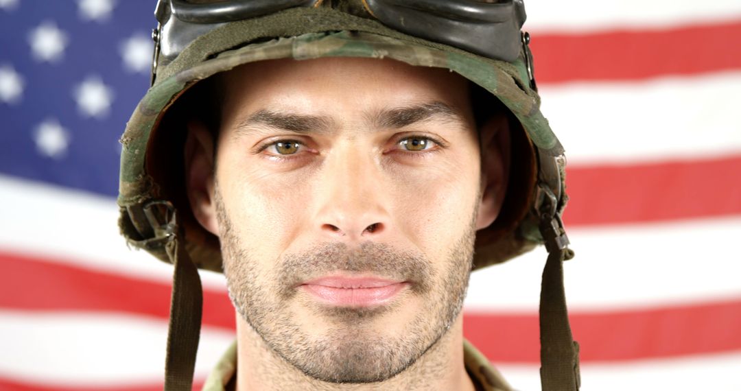 Proud Soldier in Front of American Flag - Free Images, Stock Photos and Pictures on Pikwizard.com