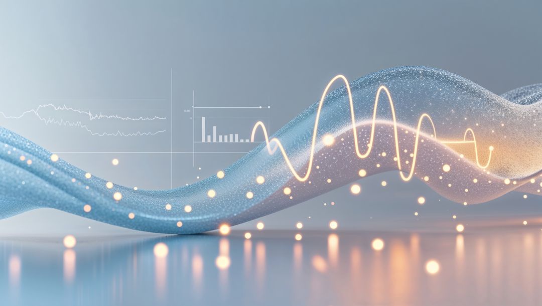 Futuristic Particle Wave with Glowing Analytics Display