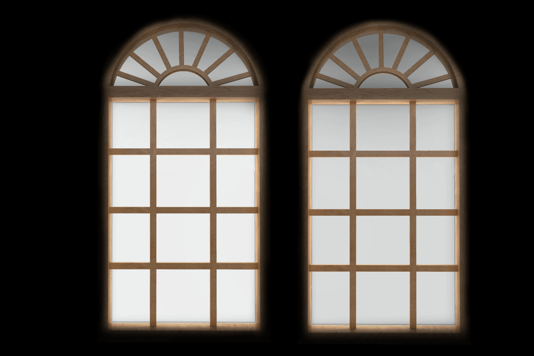 Transparent Wooden Frame Double Pane Windows on Dark Background