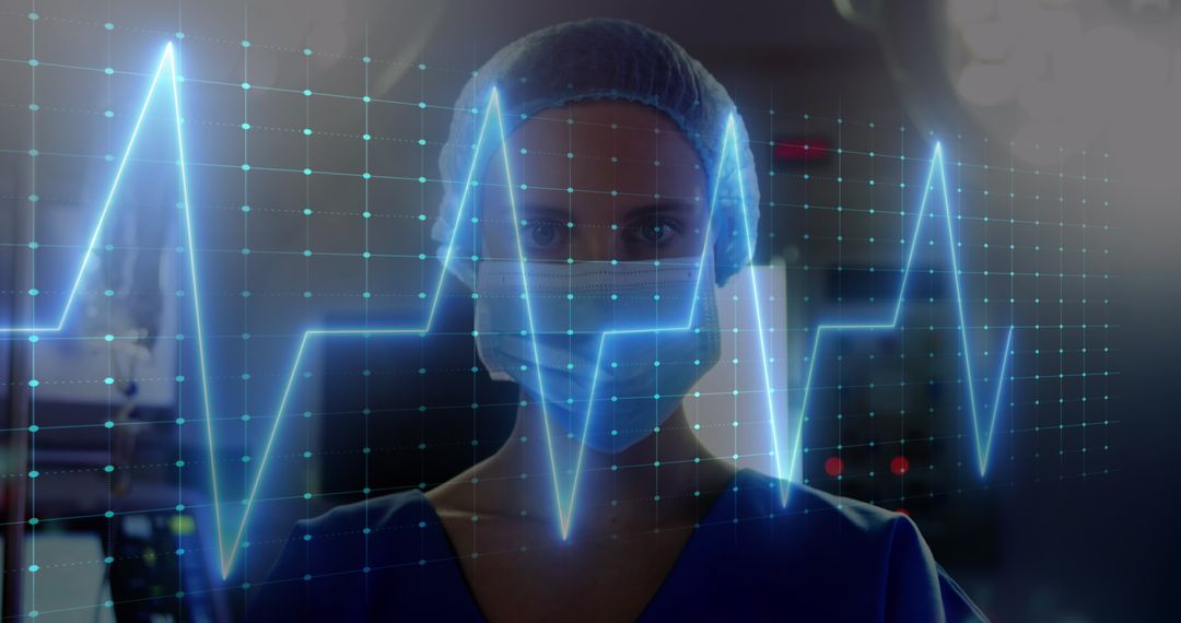 Female Surgeon Analyzing Heart Rate Monitor Technology