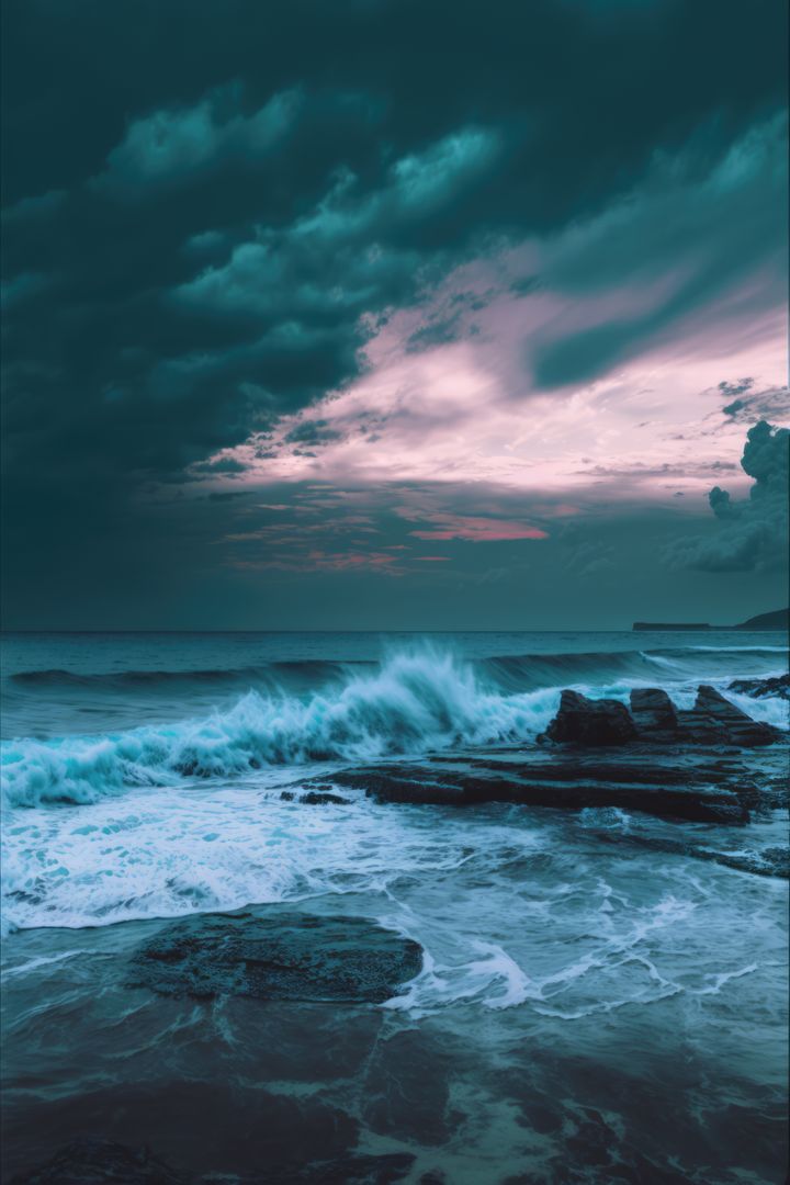 Dramatic Ocean Waves Under Stormy Sky at Twilight - Free Images, Stock Photos and Pictures on Pikwizard.com