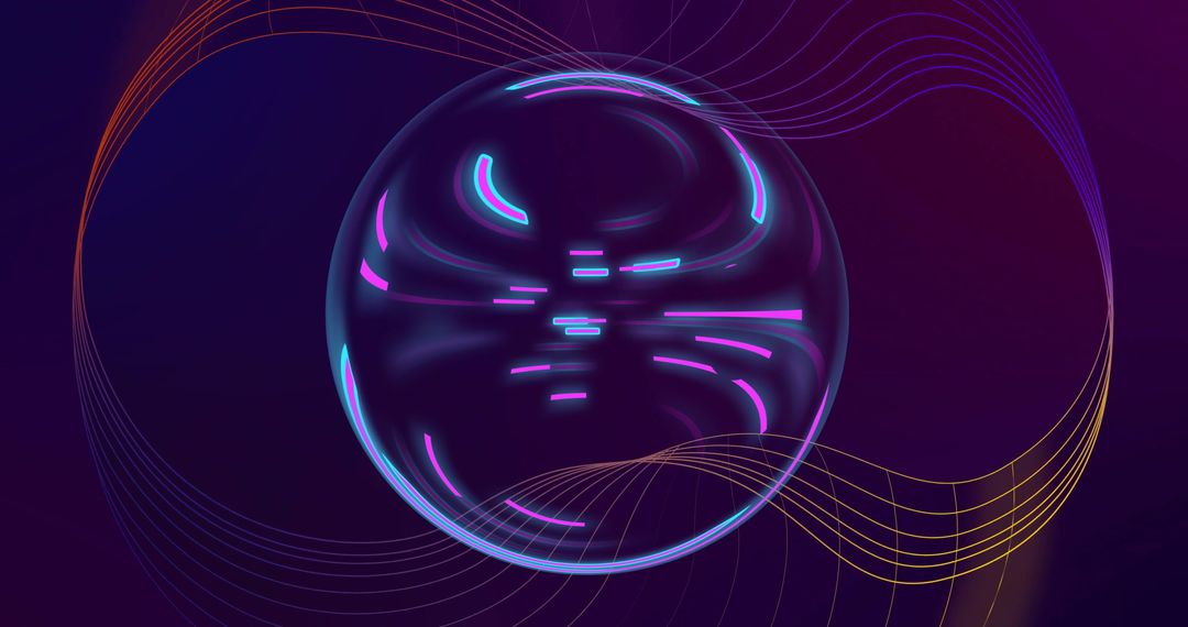 Digital Network Sphere with Rotating Purple and Blue Lights