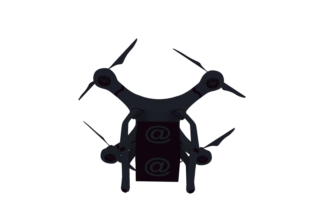 Futuristic Drone with Digital Network Symbols On Transparent Image