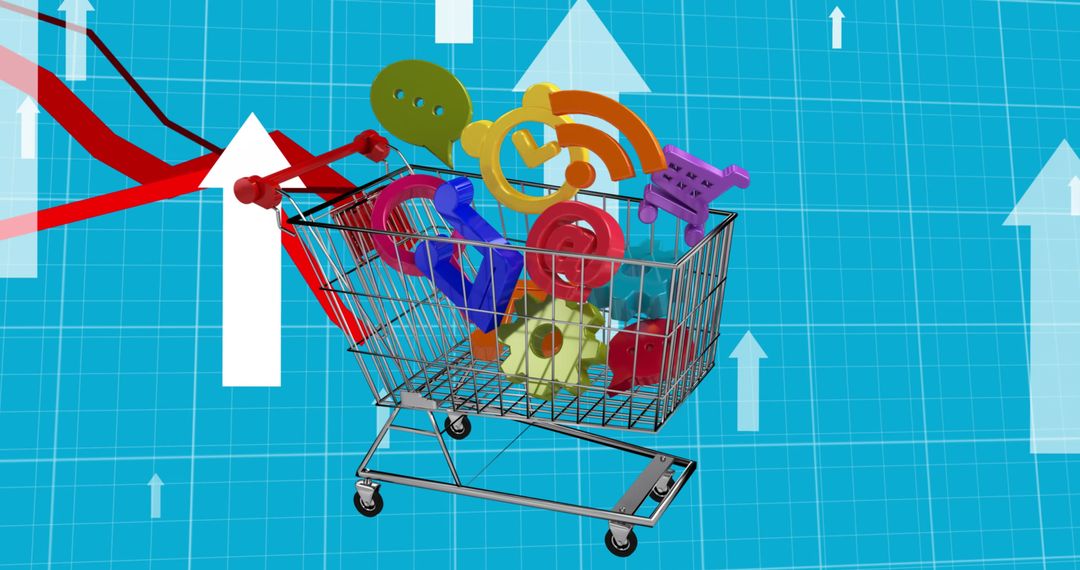 Digital Icons in Shopping Cart Illustrating Online Shopping Growth