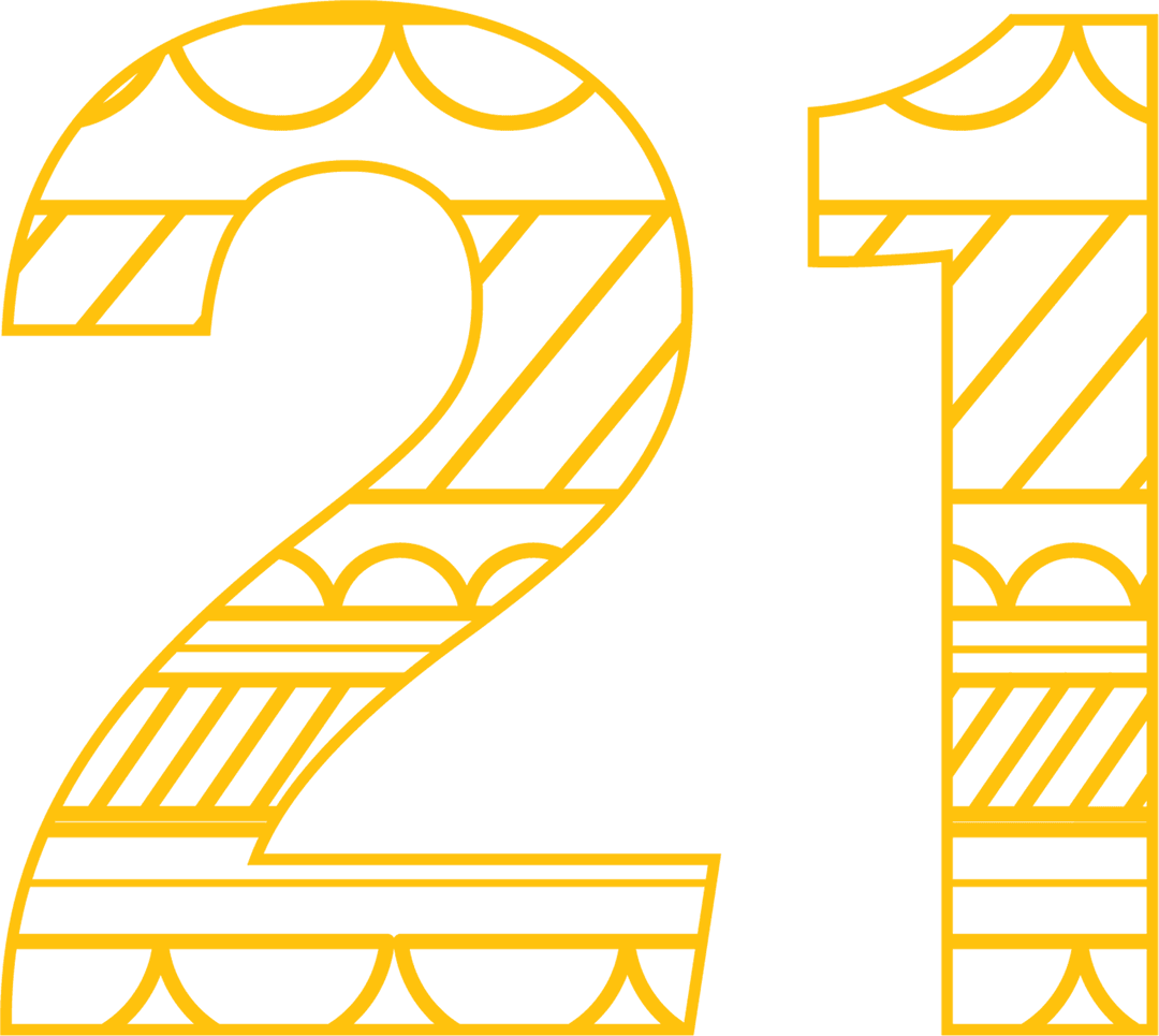 Yellow Patterned Number 21 on Transparent Background Illustration