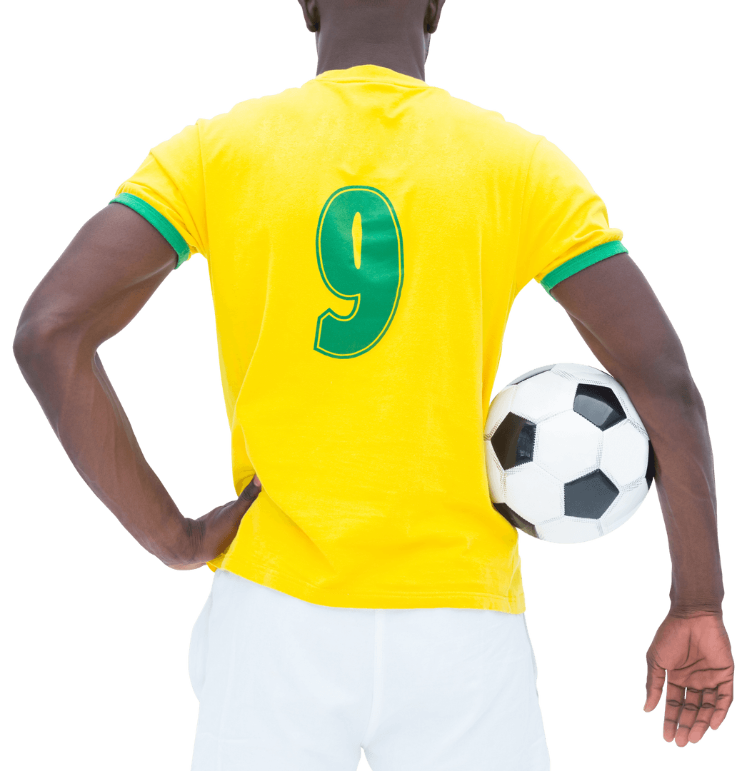 Transparent Background Soccer Player Holding Ball Wearing Yellow Jersey