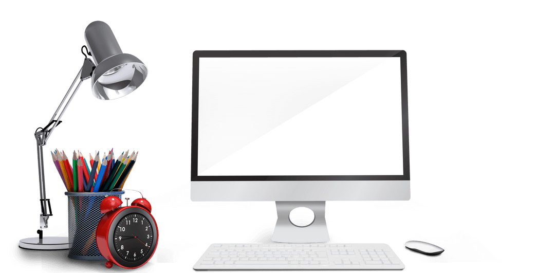 Student Desk with Computer Over Transparent Background