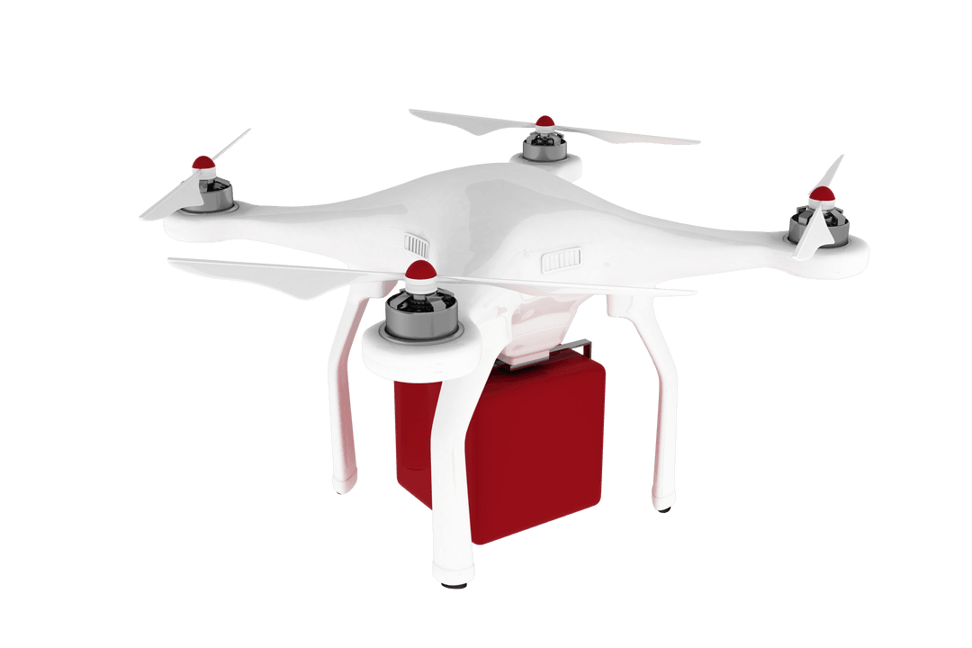 Transparent Drone Carrying Red Box Illustration for Shipping Concepts