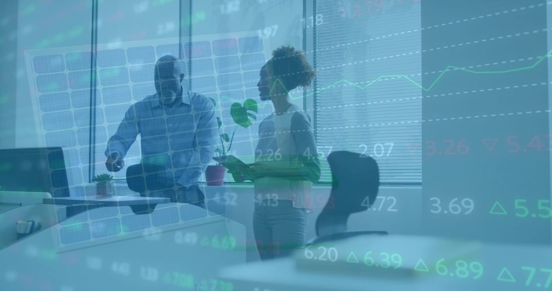 Diverse Business Team Analyzing Financial Data Prediction Overlay