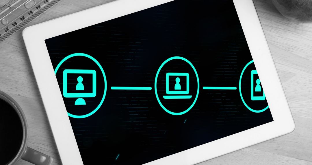 Digital Interface Icons on Tablet Screen for Network Technology