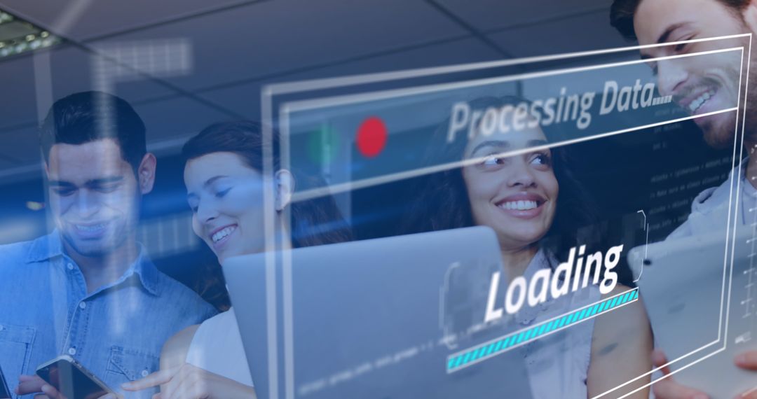 Business Team Engaging with Digital Data Interface Technology