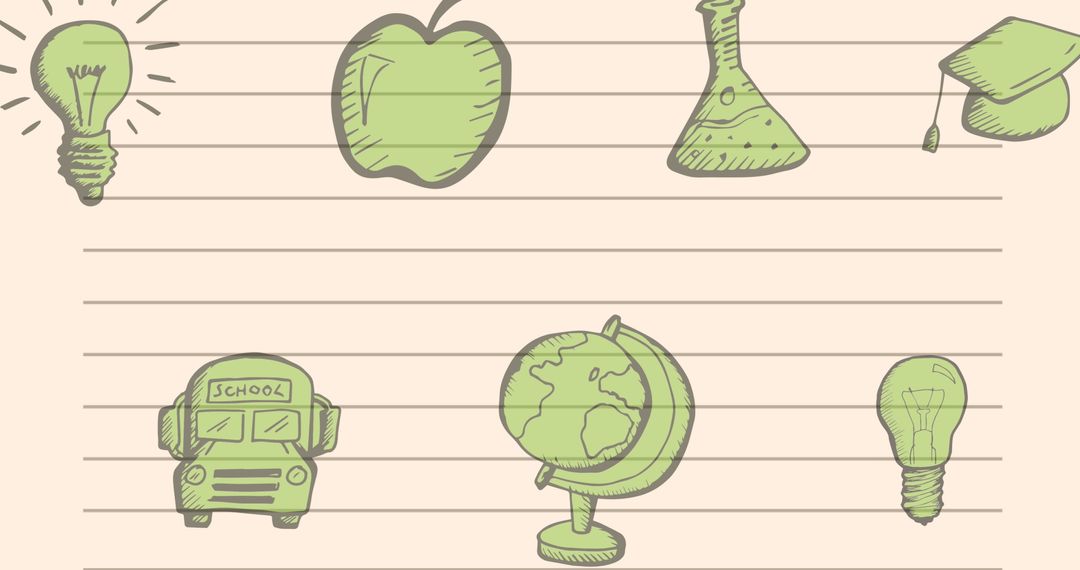 Green School Icons on Lined Background Conceptualizing Education