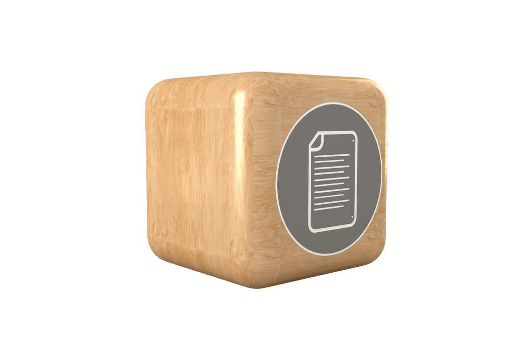 Transparent Wooden Cube with Paper Document Symbol