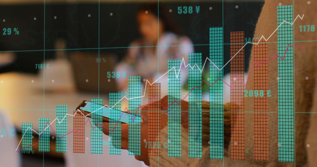 Digital Data Processing Over Businessman's Smartphone Interaction in Office