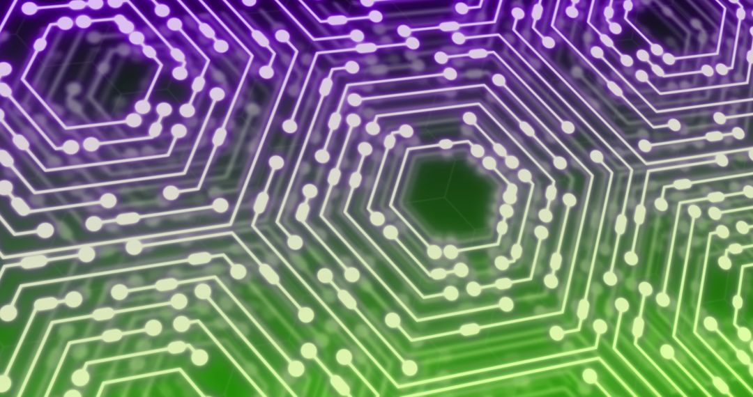 Neon Circuit Board with Hexagonal Pattern in Green and Purple - Free Images, Stock Photos and Pictures on Pikwizard.com