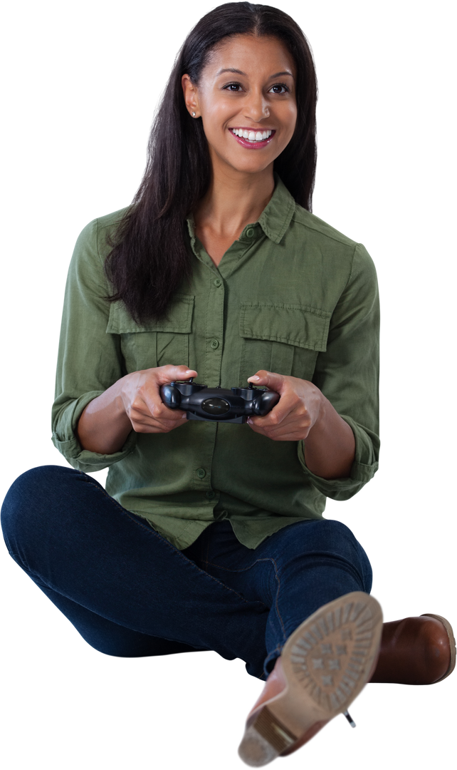 Transparent Smiling Woman Having Fun Playing Video Game Controller - Download Free Stock Images Pikwizard.com